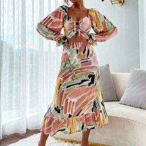 PLT pastel cut out midi dress